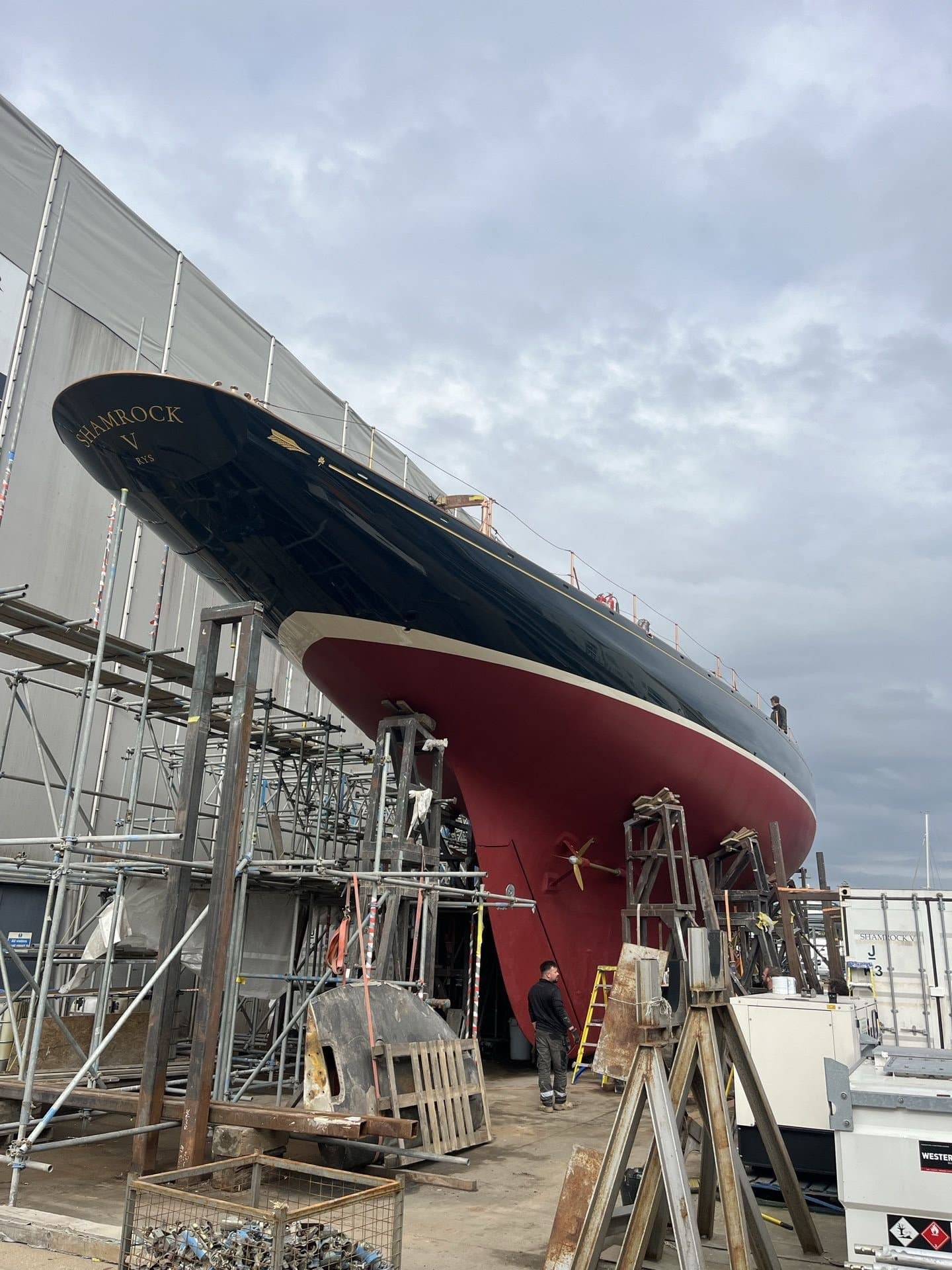Sailing yacht in refit yard