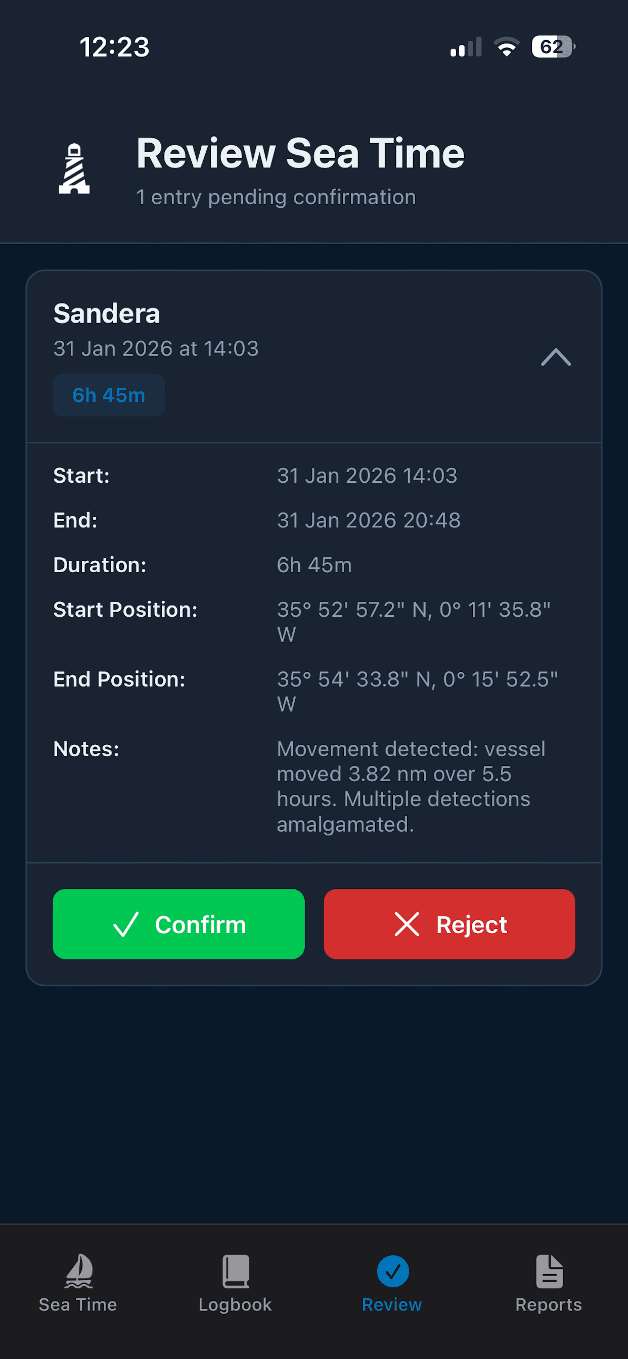 SeaTime Tracker - Review and confirm entries