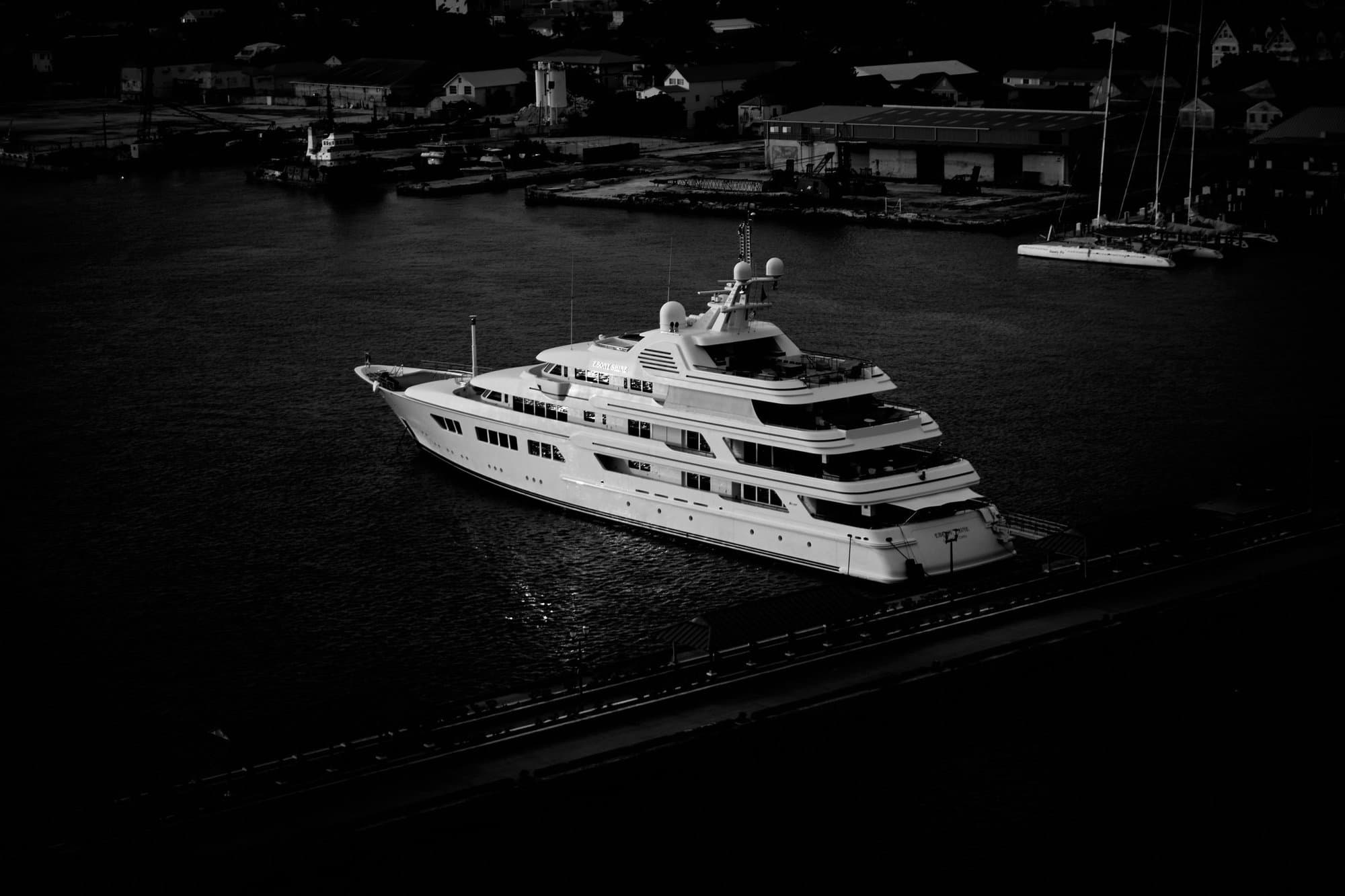 Superyacht moored in harbour